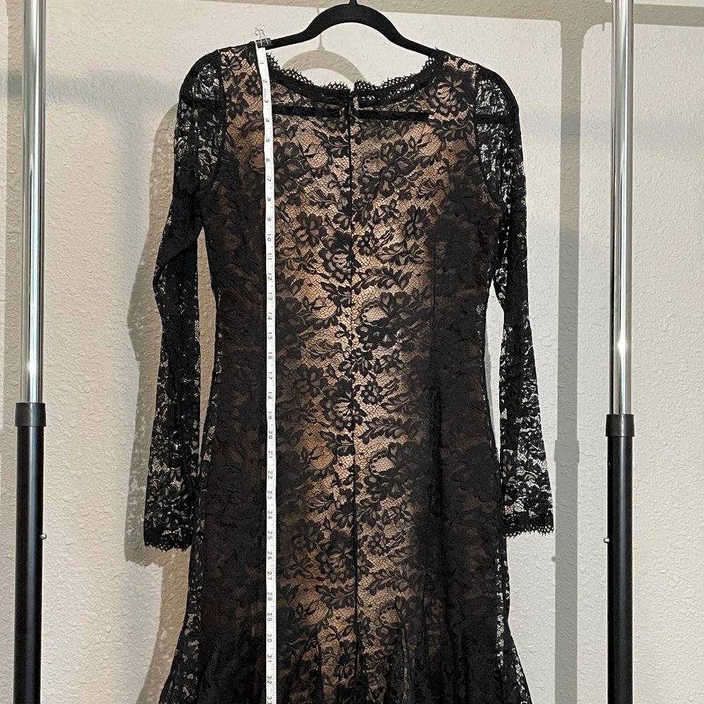 NWT Oscar de la Renta Black Lace Long-Sleeve Fit-and-Flare Dress - Picture 12 of 15